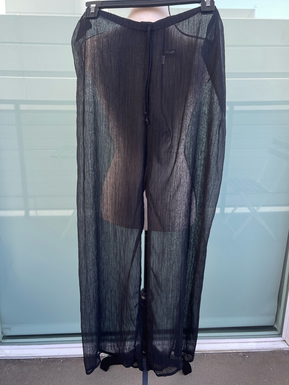 Be Creative Sheer Black Wide-Leg Swim Cover-Up Pants Large